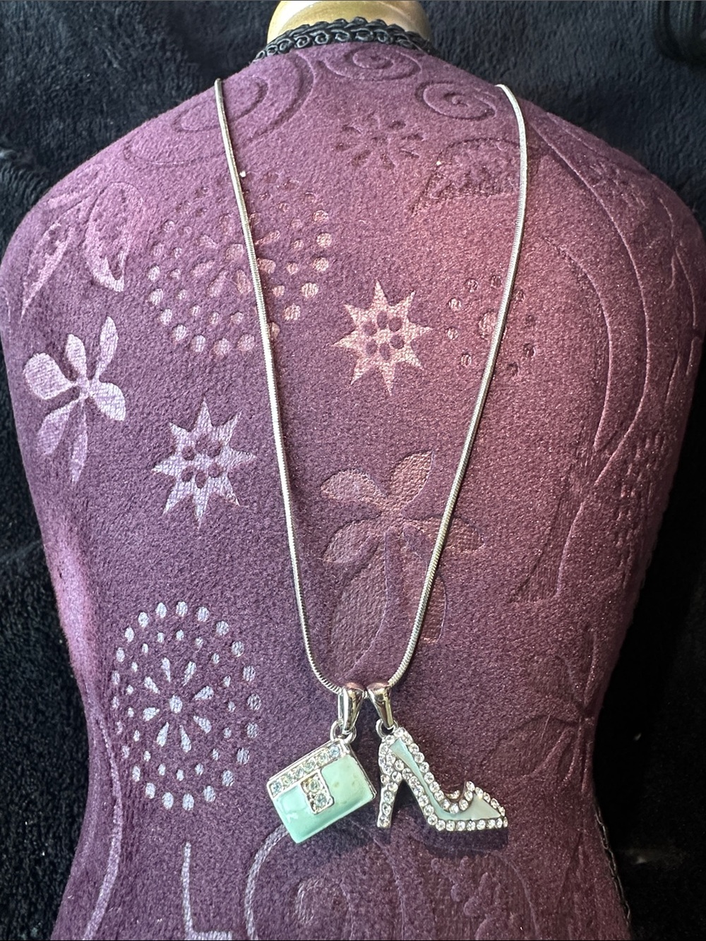 kate spade Silver Necklace with Mint Handbag and Rhinestone High Heel Charms